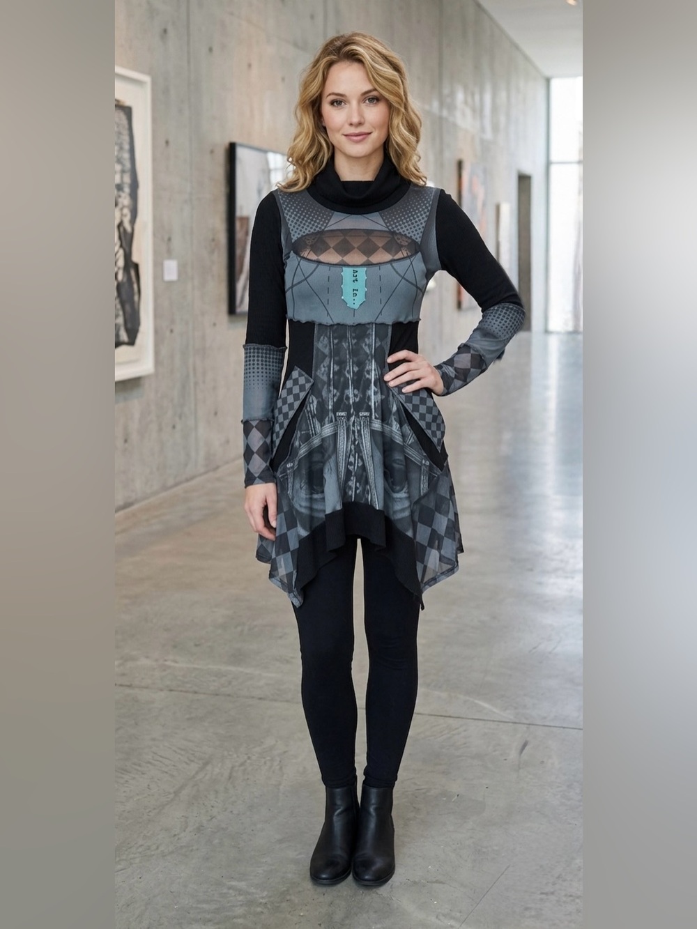 IPNG Design Women Asymmetric Tunic Top Size XS - S  avant-garde Long Sleeve